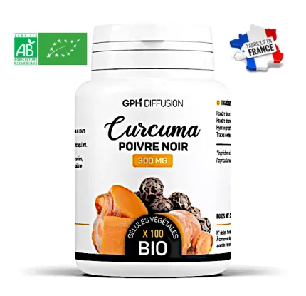 Curcuma Bio & Poivre Noir – Articulations & Inflammation – 100 Gélules